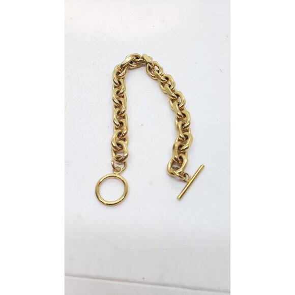Chunky Wide 10k Gold Plated Chain Link Bracelet Toggle Clasp Bracelet - Picture 2 of 10